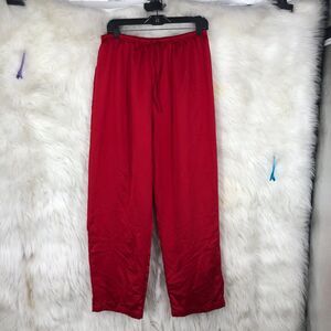 Red Silky Sateen Polyester Lounge Pants, Sleep Bottoms, Hollywood Movie Star, M